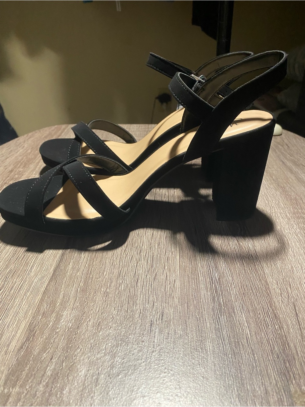 Black Strappy Block Heel Sandals - Women's Fashion Heels